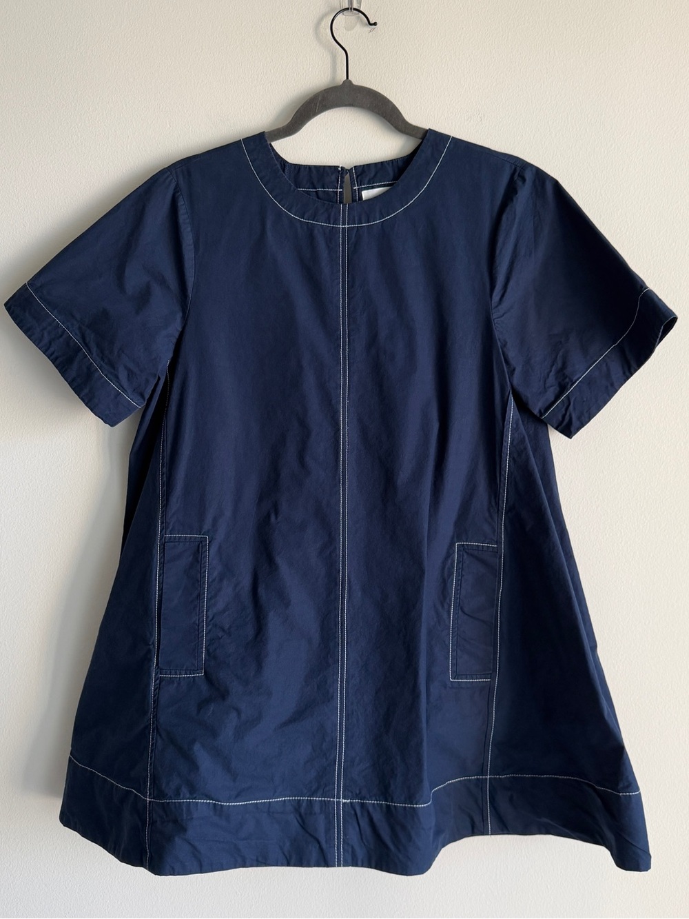 Maeve Anthropologie Emmy Contrast Stitch Swing Dress XS Navy - Picture 2 of 7